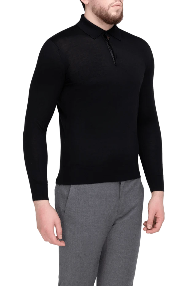 Stefano Ricci men's black long sleeve silk and cashmere polo shirt 175663 - photo 2