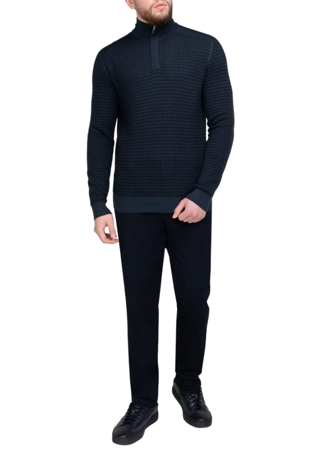 Stefano Ricci men's blue cashmere and silk troyer with a small check pattern 175665 - photo 2