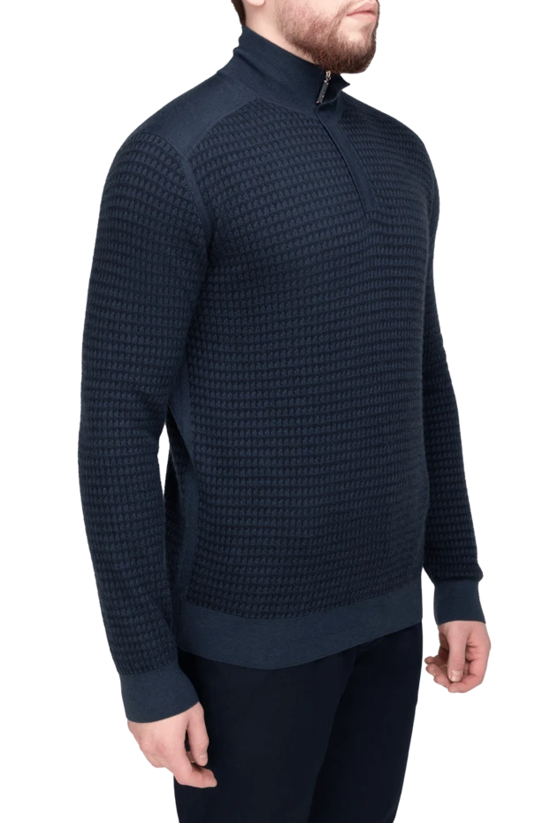 Stefano Ricci men's blue cashmere and silk troyer with a small check pattern 175665 - photo 3