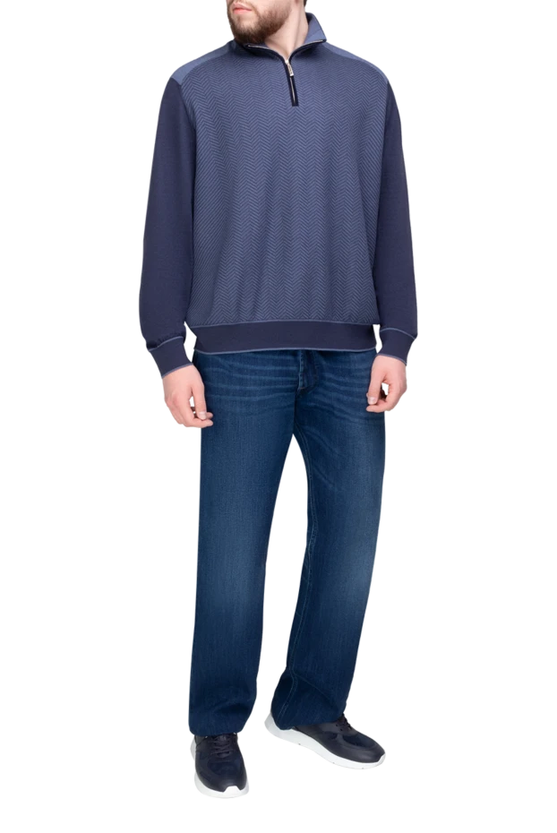 Stefano Ricci men's blue herringbone cashmere and silk troyer 175669 - photo 2