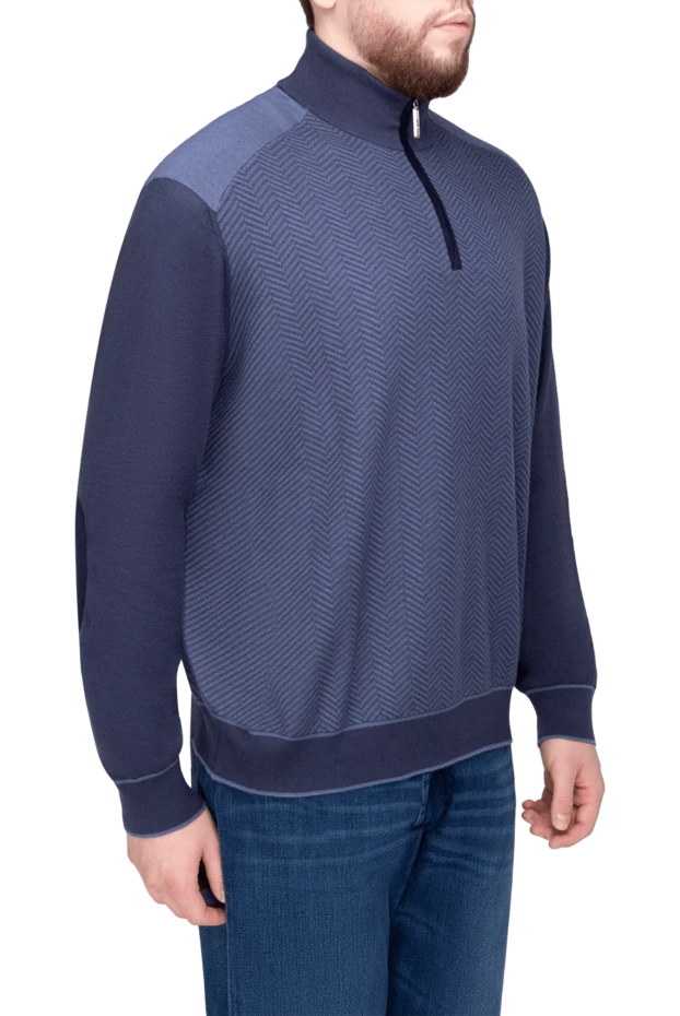 Stefano Ricci men's blue herringbone cashmere and silk troyer 175669 - photo 3