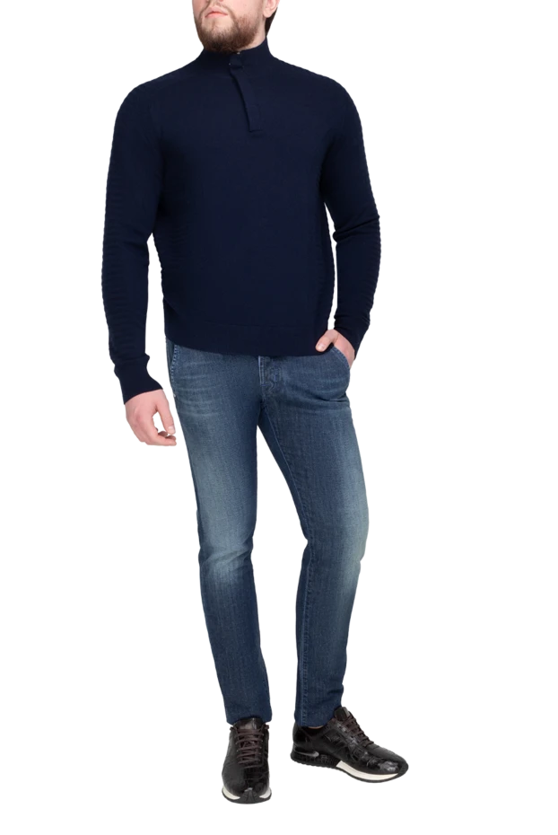 Stefano Ricci троєр з м'якого трикотажу темно-синього відтінку з рельєфними вставками 175681 - фото 2