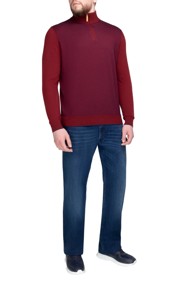 Stefano Ricci тройер з кашеміру та шовку чоловічий червоний на блискавці 175683 - фото 2