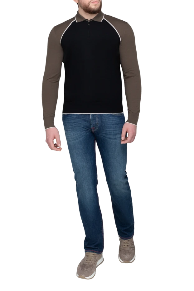 Stefano Ricci long sleeve polo shirt made of cashmere and polyester for men black 175701 - photo 2