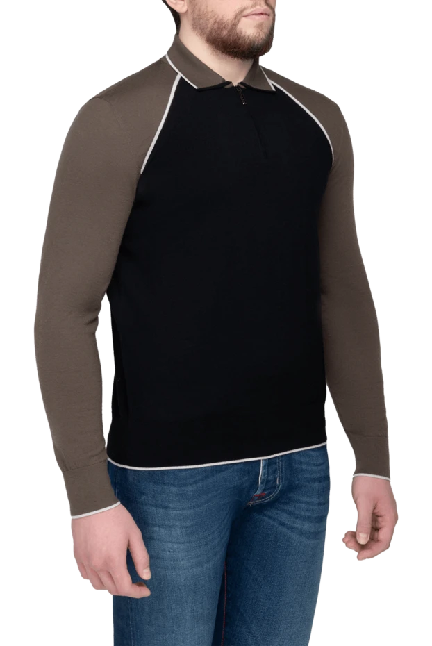 Stefano Ricci long sleeve polo shirt made of cashmere and polyester for men black 175701 - photo 3