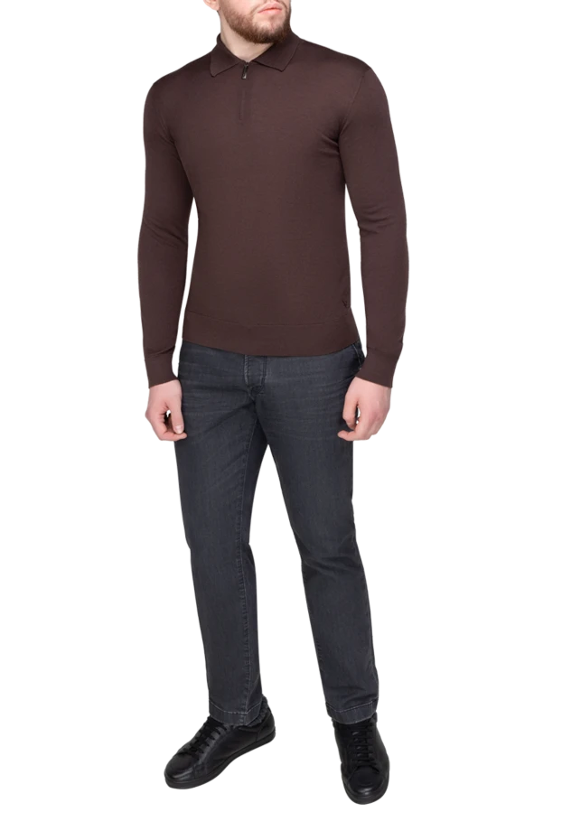 Stefano Ricci long sleeve cashmere and silk polo for men black 175702 - photo 2