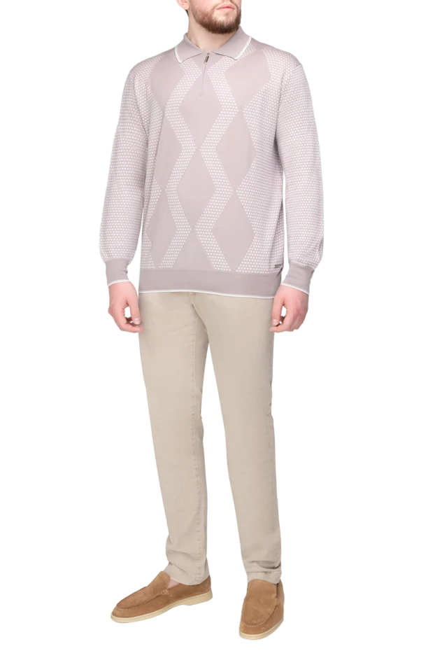 Stefano Ricci men's beige cashmere and silk long-sleeve polo shirt with zipper 175704 - photo 2