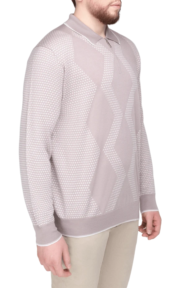 Stefano Ricci men's beige cashmere and silk long-sleeve polo shirt with zipper 175704 - photo 3