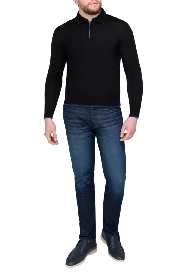 Stefano Ricci long sleeve cashmere and silk polo for men black 175707 - photo 2