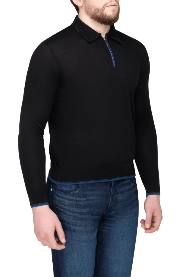 Stefano Ricci long sleeve cashmere and silk polo for men black 175707 - photo 3
