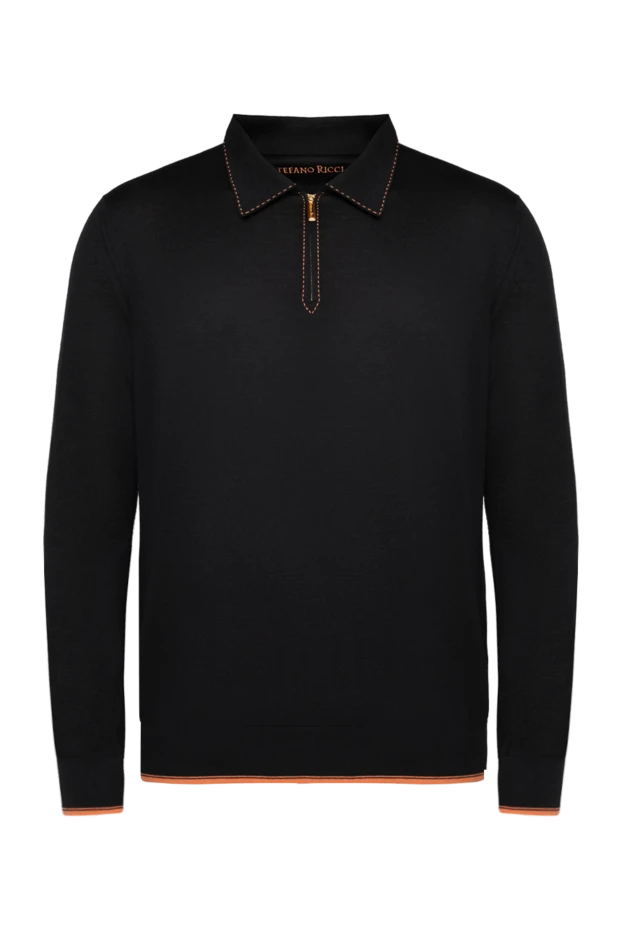 Stefano Ricci long sleeve cashmere and silk polo for men black 175710 - photo 1