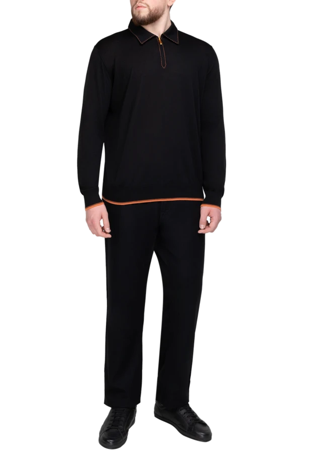 Stefano Ricci long sleeve cashmere and silk polo for men black 175710 - photo 2