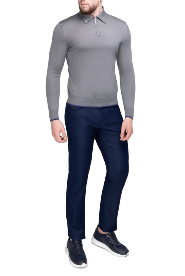 Stefano Ricci long sleeve cashmere and silk polo for men gray 175711 - photo 2