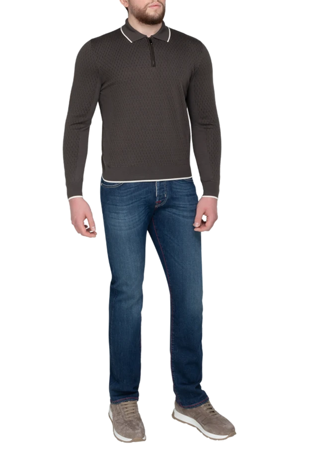 Stefano Ricci поло з довгим рукавом чоловіче коричневе з контрастною окантовкою 175712 - фото 2