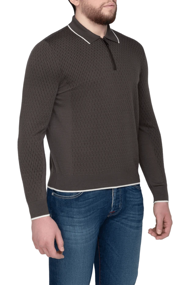 Stefano Ricci поло з довгим рукавом чоловіче коричневе з контрастною окантовкою 175712 - фото 3