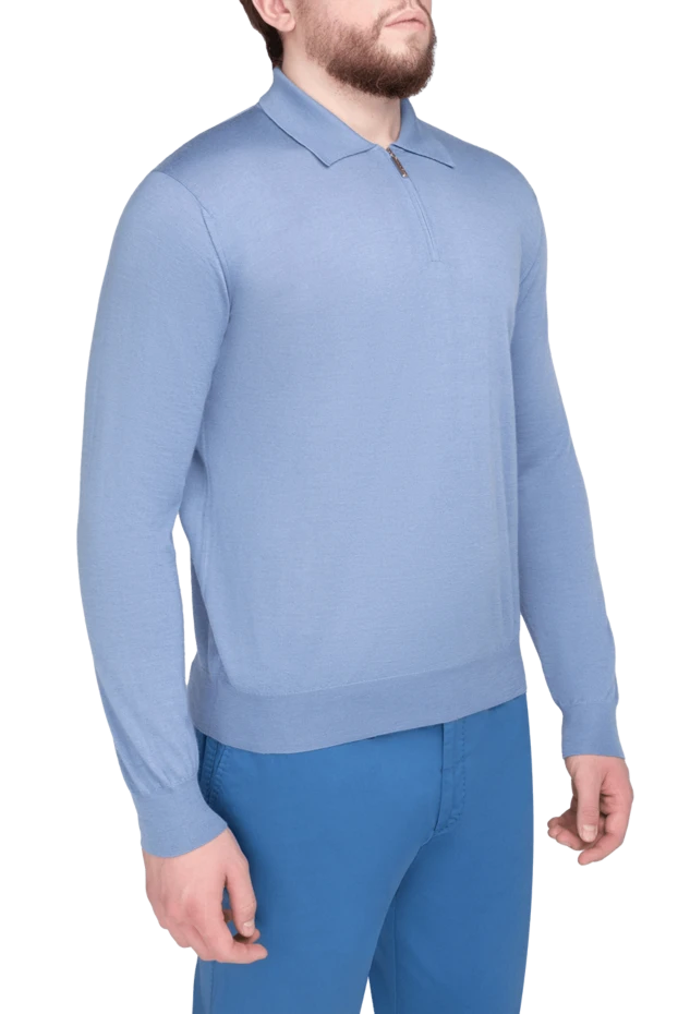 Stefano Ricci long-sleeved cashmere and silk polo for men blue 175720 - photo 3