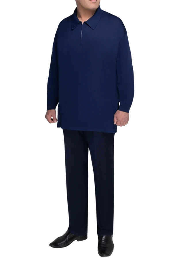 Stefano Ricci men's long sleeve cashmere and silk polo, dark blue 175726 - photo 2