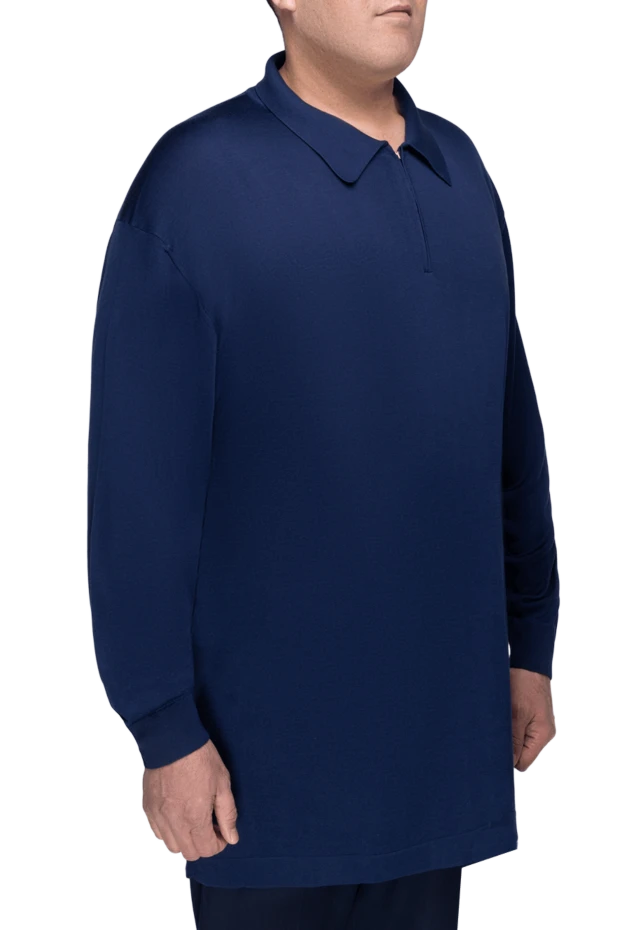 Stefano Ricci men's long sleeve cashmere and silk polo, dark blue 175726 - photo 3