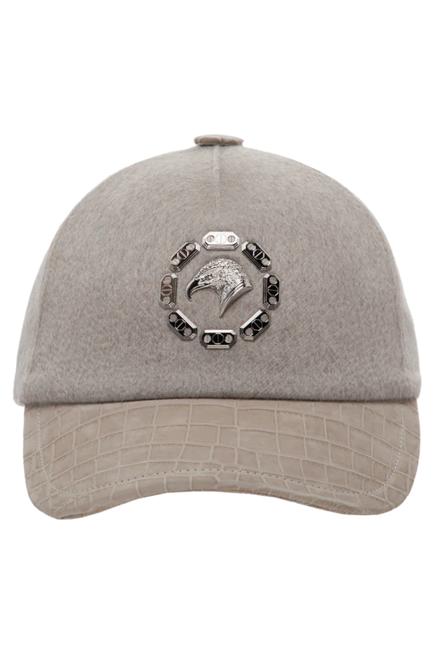 Кепка з кашеміру та шкіри алігатора бежева чоловіча - фото 1