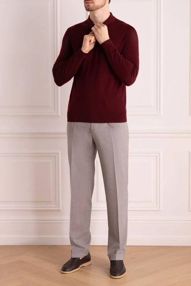 Stefano Ricci long sleeve wool polo for men burgundy 175734 - photo 2