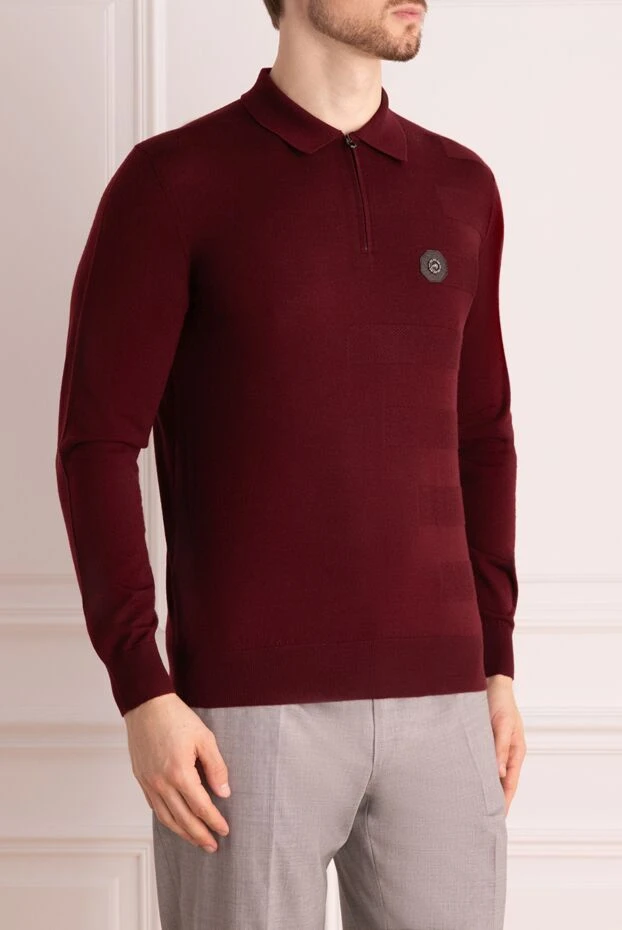 Stefano Ricci long sleeve wool polo for men burgundy 175734 - photo 3