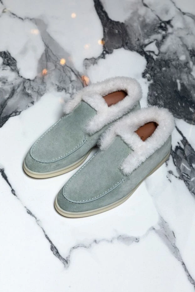 Loro Piana лоферы из замши и меха зеленые женские 175761 - фото 2