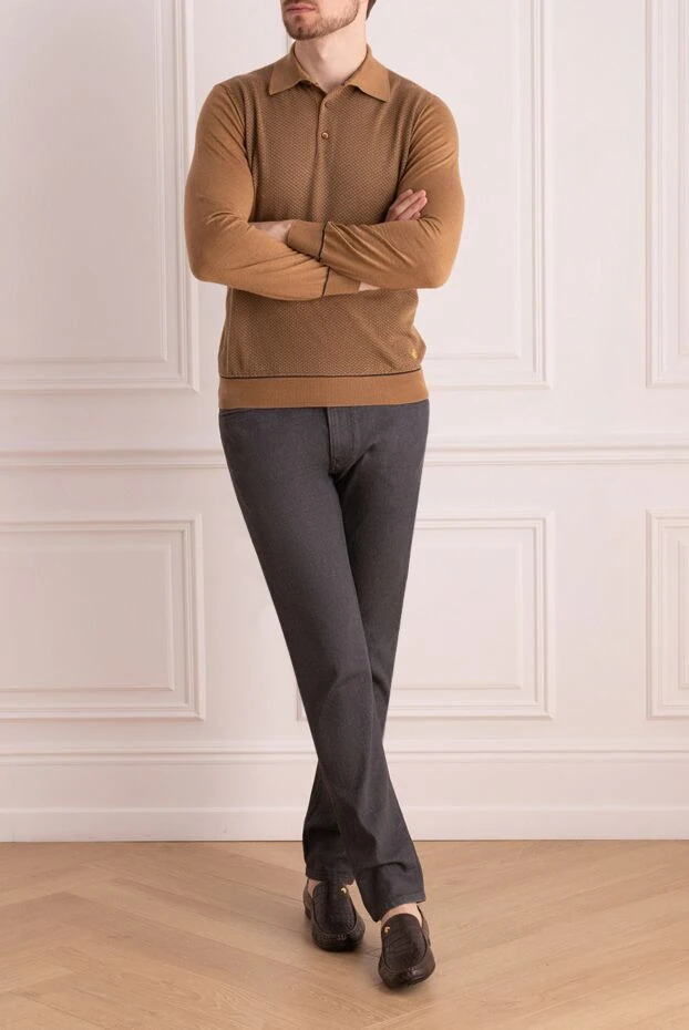 Long sleeve cashmere and silk polo for men brown - photo 2