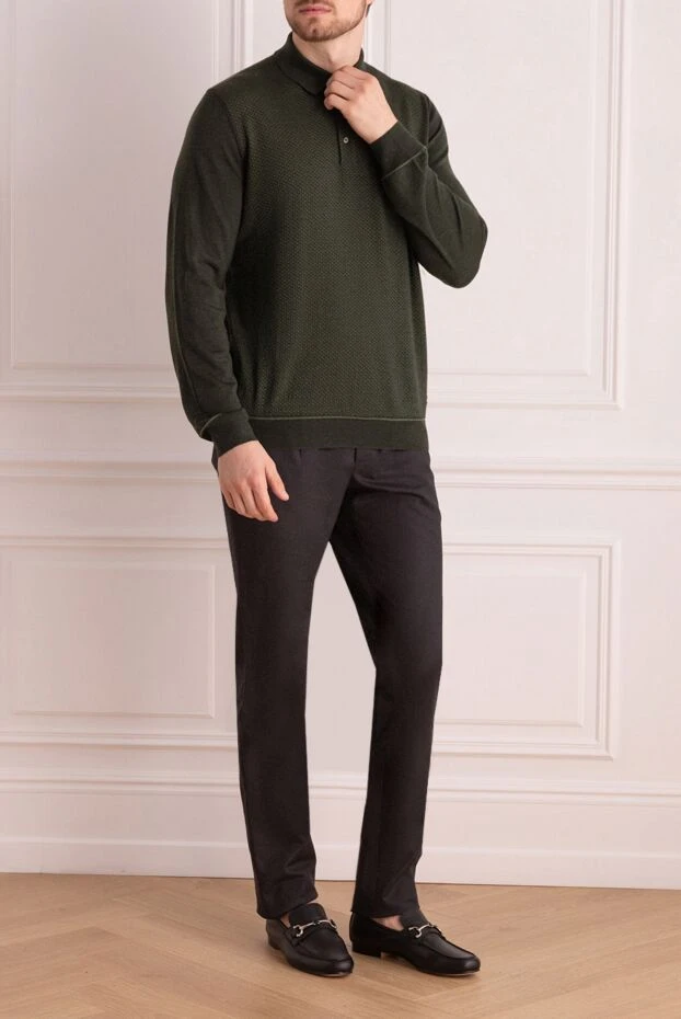 Stefano Ricci long sleeve cashmere and silk polo for men green 175821 - photo 2