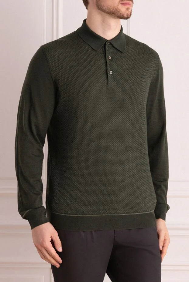 Stefano Ricci long sleeve cashmere and silk polo for men green 175821 - photo 3