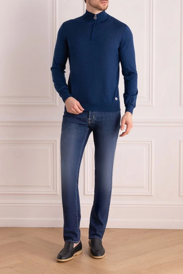 Тройер із тонкої вовни з фактурним візерунком чоловічий синій - фото 2