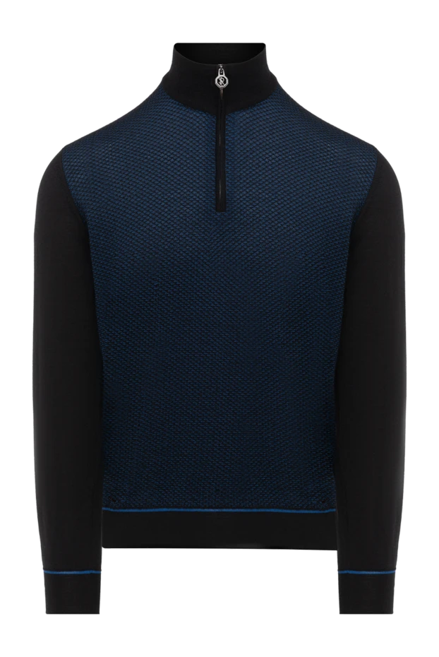 Тройер с фактурным плетением и застежкой на вороте черный - фото 1