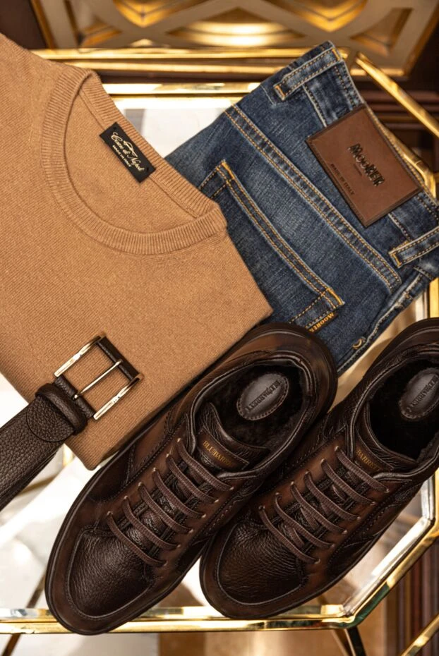 Ремінь чоловічий шкіряний із зернистою текстурою темно-коричневий - фото 2