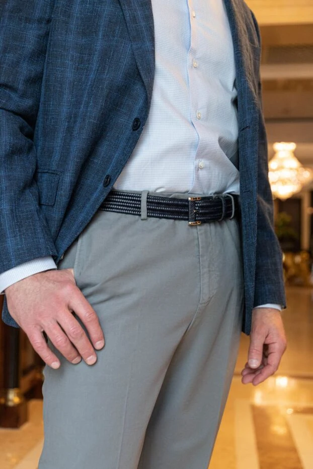 Стильный ремень плетёный из кожи насыщенного синего цвета - фото 2