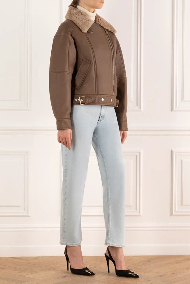 Куртка шкіряна жіноча коричнева - фото 2