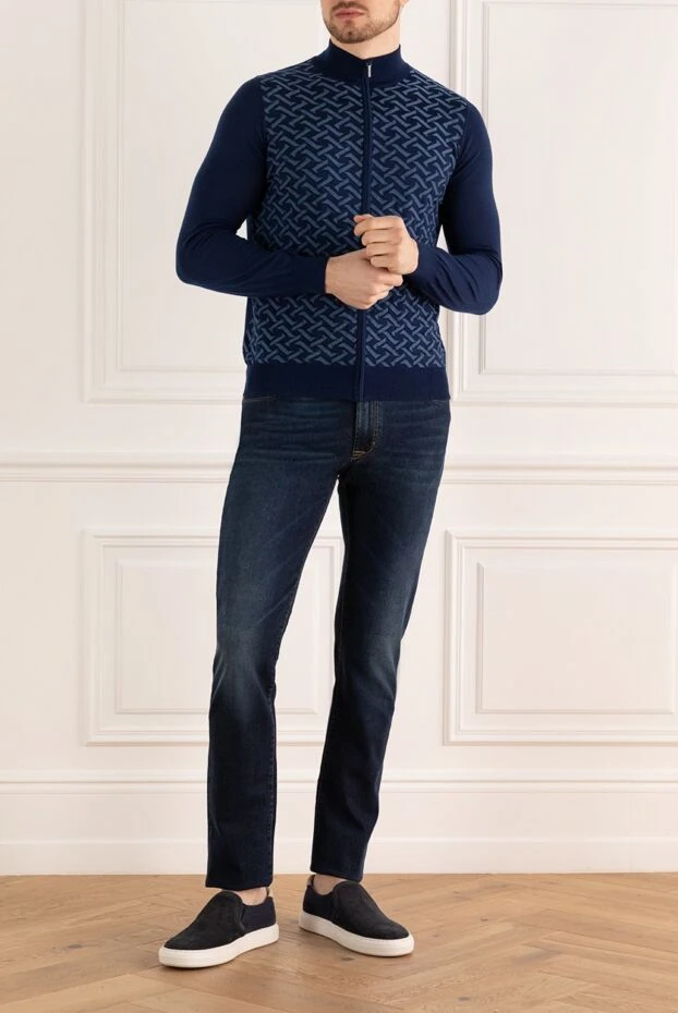 Cesare di Napoli man cardigan made of cashmere and silk, blue for men buy with prices and photos 176103 - photo 2