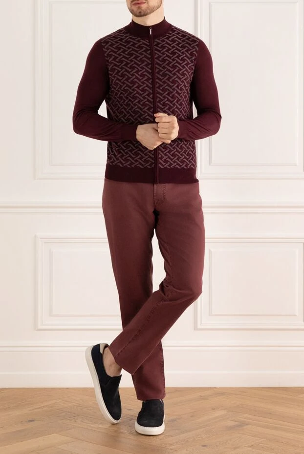 Cesare di Napoli man cardigan made of cashmere and silk, burgundy for men 176105 - photo 2