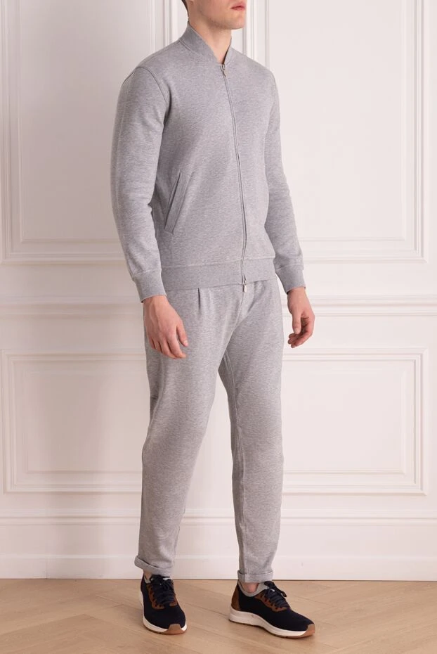 Brunello Cucinelli men's knitted suit in a melange gray shade made of soft cotton 176132 - photo 3