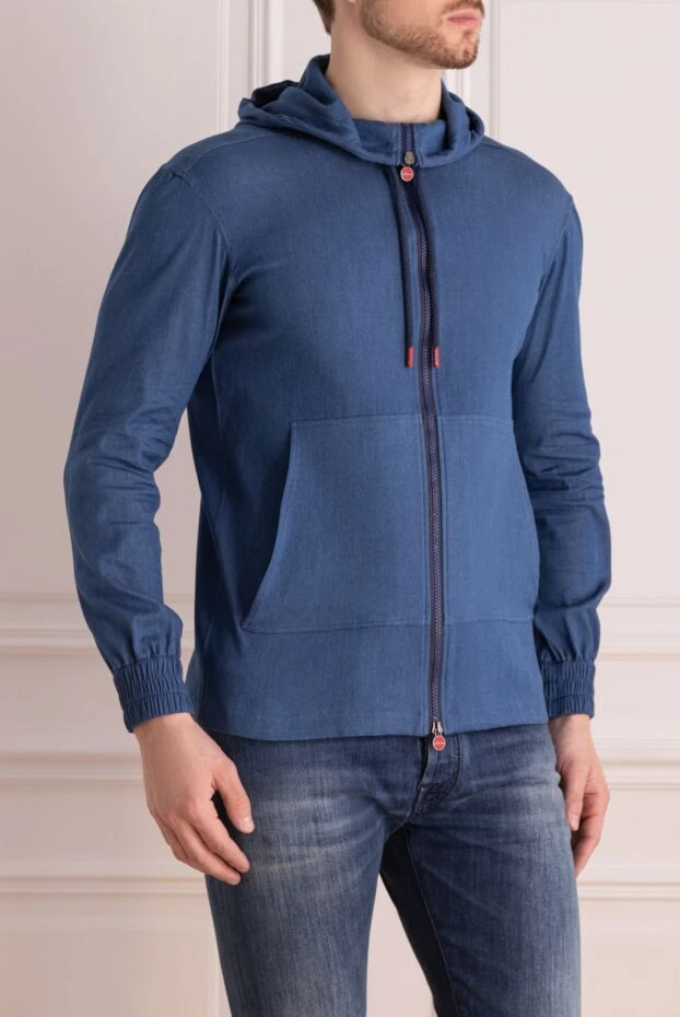 Kiton кофта спортивна з бавовни та еластану блакитна чоловіча 197125 - фото 3