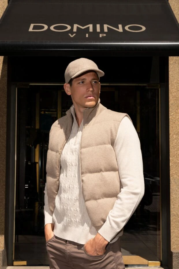 Svevo мужская бейсболка из мягкого кашемира бежевого оттенка 176205 - фото 2