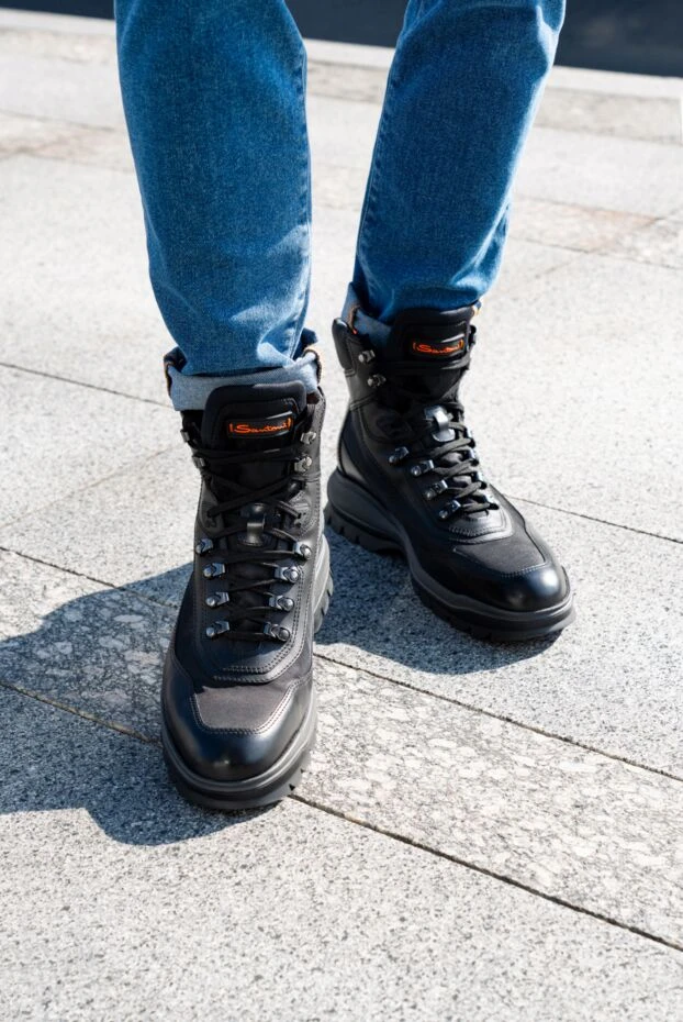 Santoni boots made of genuine leather and polyester for men black 176241 - photo 3