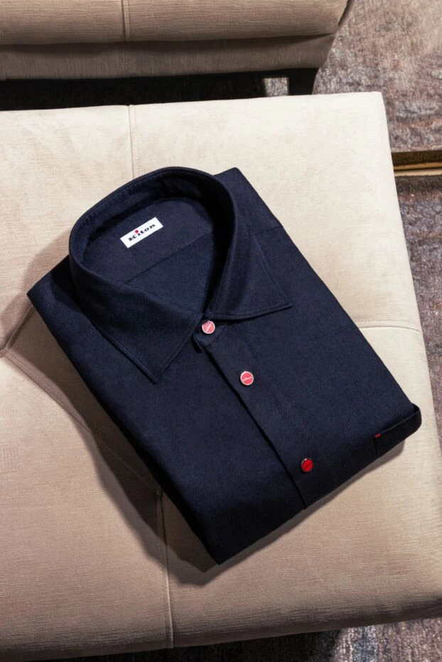 Kiton рубашка мужская синяя с красными кнопками 176302 - фото 3