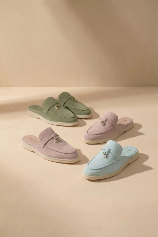 Loro Piana туфлі-лофери babouche charms walk із замші блакитного кольору 176424 - фото 2