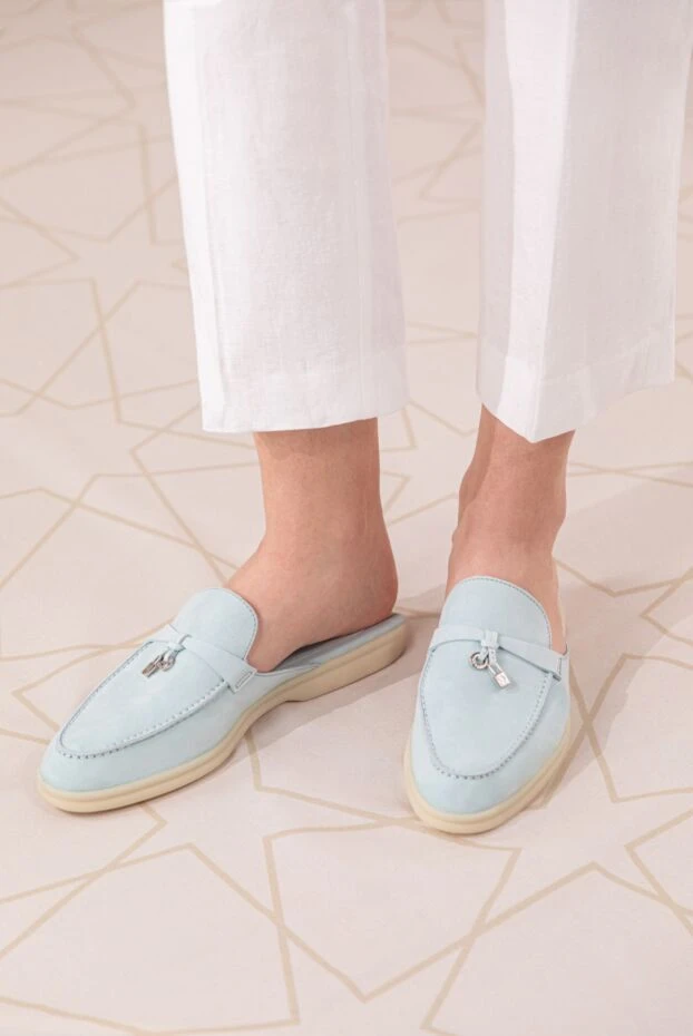 Loro Piana babouche charms walk loafers in blue suede 176424 - photo 3