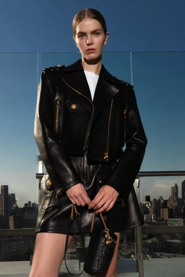 Balmain smooth leather skirt with belt and voluminous fittings in rock-chic style 176483 - photo 2