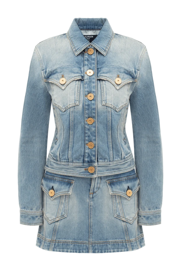 Balmain denim suit with a skirt made of cotton women's blue color 176486 - photo 1