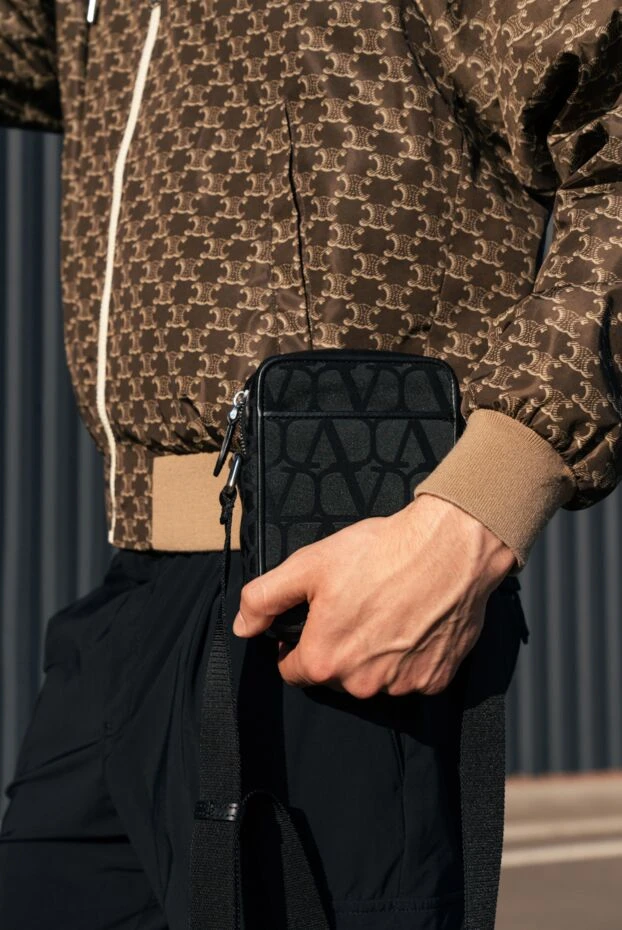 Valentino men's black embossed genuine leather shoulder bag 176504 - photo 3