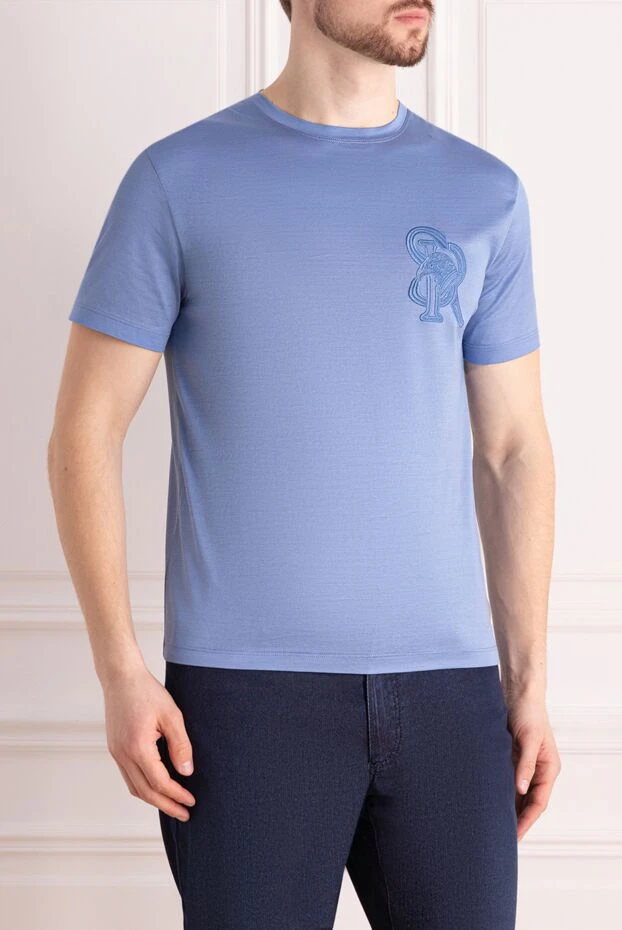 Stefano Ricci футболка з бавовни чоловіча блакитна 176530 - фото 3
