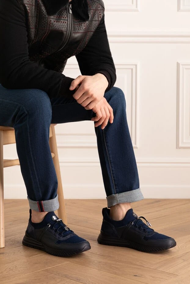 Stefano Ricci кросівки зі шкіри та поліестеру чоловічі сині 176542 - фото 2