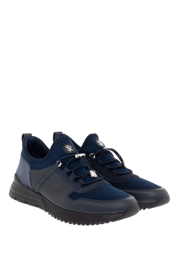 Stefano Ricci кросівки зі шкіри та поліестеру чоловічі сині 176542 - фото 3