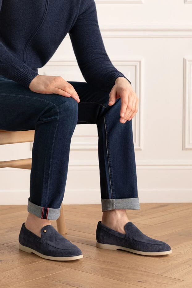 Stefano Ricci лофери із нубуку чоловічі сині 176543 - фото 2